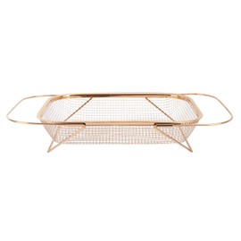 Over The Sink Colander Strainer Basket Premium Quality Stainless Steel Fine Mesh 6 Quart Expandable Rubber Grip Handles Rinse Filtering Drying Kitchen Tool (Rose Gold)