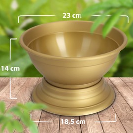 KADAX Flower Bowl with Base, Weatherproof Plastic Plant Bowl, Ball Bowl for Chrysanthemums, Pansies, Flower Vase (Diameter 23 cm, Gold)