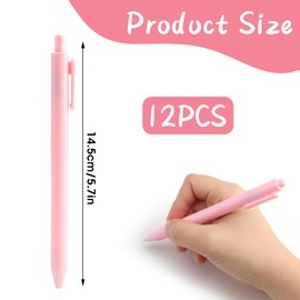 Retractable Cute Pens Black Ink - 12 Pack 0.5mm Pastel Gel Ink Pens Cute Pens, Fine Point Pen Cute Ball Point Pen Smooth Writing Pens Rollerball Pens for Writing Taking Notes Home Office (Pink)