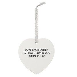 Nativity Scene Christmas Ornament, Holiday Tree Accessory, Porcelain Heart Shaped Seasonal Decor with Pocket, 3.5 Inches