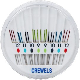 SINGER Crewel Needles in Dial Compact, Assorted Sized Sewing Needles, Sizes 9, 10, 11, 12, Set of 24