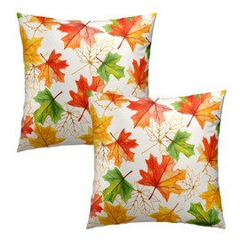 Fall Maple Leaf Orange Green Pillowcase Set of 2 Thanksgiving Day Harvest Decor Throw Pillows Square 18x18 Inch Autumn Golden Leaves Pillow Cushion Covers for Home Living Room Bed Sofa Outdoor Couch