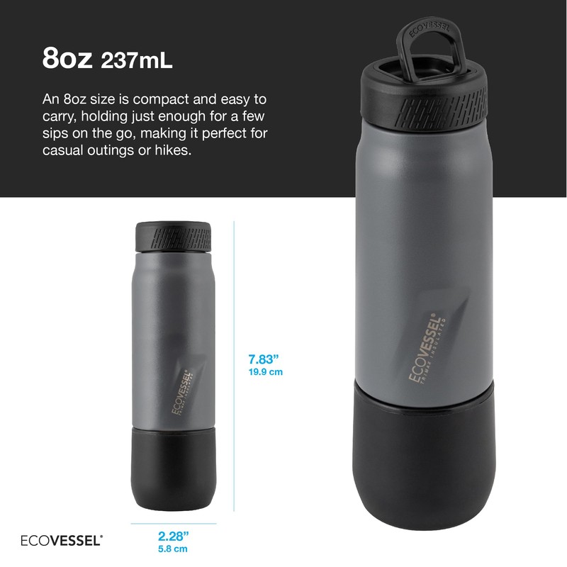 EcoVessel Stainless Steel Flask with Removable Shot Cup, Vacuum Insulated