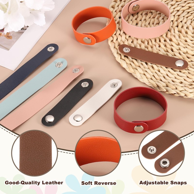 MECCANIXITY 10 Pcs Plain Leather Bracelets Leather Snap Bracelets Adjustable