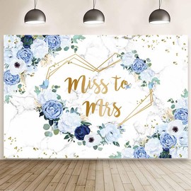 AIBIIN 5x3ft Miss to Mrs Floral Backdrop for Bridal Shower Blue and White Flowers Photography Background Hearts Geometric Couple Wedding Party Decorations Bride to Be Engagement Banner Prop