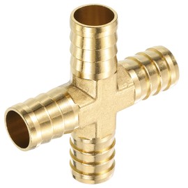 sourcing map 1Pcs Brass 4 Way Pipe Fitting, 3/4" (19mm) Cross Barb Union Fitting Pipe Adapter for Water/Fuel/Air Transport Connect Pipelines
