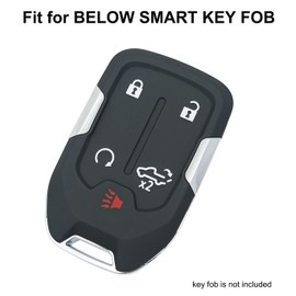 Key Fob Cover for Chevy GMC Accessories 5 Button Smart Key Fob Case for Chevy Silverado 1500 2500HD 3500HD and 2023 2022 2021 2020 2019 GMC Sierra Remote Protector (Black with White Buttons)