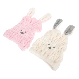 WOONEKY 2pcs Absorbent Coral Fleece Hair Drying Caps for Women Quick Dry Bath Towels with Cute Rabbit Ear Design Soft Water Absorbing Shower Caps for Frizz Reduction and Hair Protection