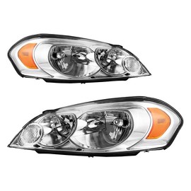 KAX Headlights Headlamp Assembly Chrome Housing Amber Reflector Clear Lens DOT/SAE Replacement for 2006-2013 Impala, 2014-2016 Impala Limited, 2006-2007 Carlo (Driver and Passenger Side)