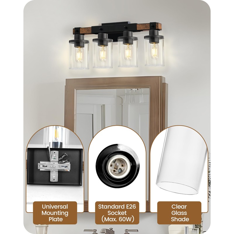 GOEBLESON 4-Light Bathroom Light Fixture, Farmhouse Vanity Lights for Bathroom