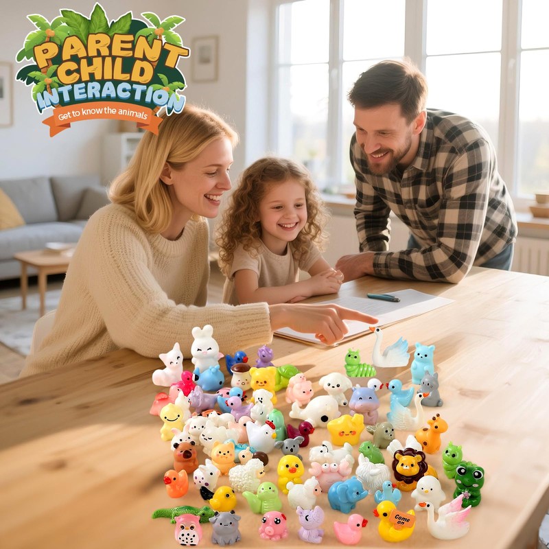 EKisemio 70 Pcs Mini Resin Animals,60 Styles Tiny Animal Figurines