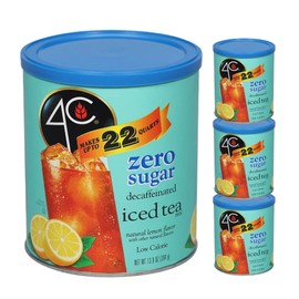4C Zero Sugar Powdered Drink Mix Cannisters, Zero Sugar Decaffeinated Iced Tea 3 Pack, 22 Quarts, Family Sized Cannister, Low Calorie, Thirst Quenching Flavors