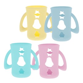 4pcs Baby Bottle Protector Glass Baby Bottle Sleeve Covers Silicone Sleeve Bottom Base Glass Baby Bottle Cover Bottles for Infant Products Three Generations Non-Slip