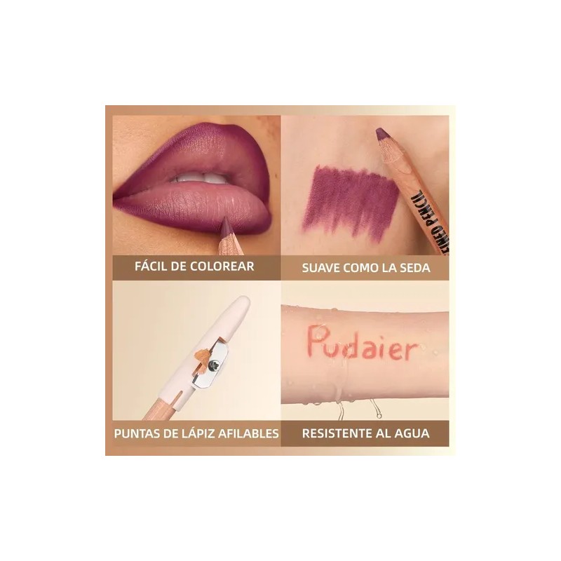 6pcs Juego Delineador Wooden Lip Pencil Labios Impermeable