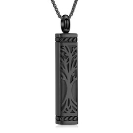 Imrsanl Tree of Life Urn Necklace for Men Women Bar Cremation Jewelry for Ashes Keepsake Ashes Necklace Pendent (Black)