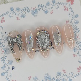 Cold light handmade nail tips - Square M / 차가운 빛 수제네일팁 - 스퀘어M