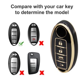 SUNCARACCL for Nissan Key Fob Cover with Leather Keychain, Soft TPU Full Cover Protection Key Case for Altima Maxima Rogue Armada Pathfinder Smart Key(Black)