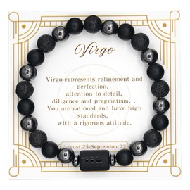 CNYTPE Zodiac Sign Bracelet for Men & Women – Matte Lava Hematite Stone Beads, 12 Constellation Lucky Charm Jewelry for Positive Energy & Protection Against Bad Luck(Virgo)