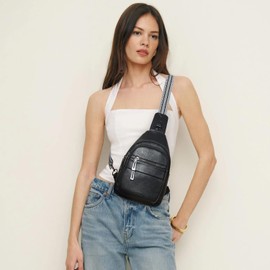 Leresas Sling Bag for Women Men Crossbody Bags Sling Purse Vegan Leather Fanny Packs Sling Backpack Travel Anti Theft Black