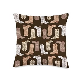Aesthetic Pattern Co Cowboy Boot Illustration Preppy Western in Brown Throw Pillow, 16x16, Multicolor