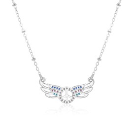 MUNORIAY Peace Sign Hippie Necklace: Peace Symbol with Colorful Wings Pendant Necklaces 1960s 1970s Hippie Party Accessories Jewelry for Women Men (Bright Silver)