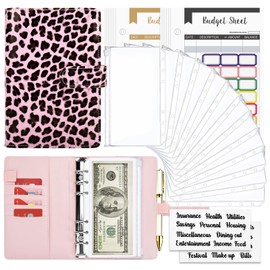 Onlyesh Budget Binder with Zipper Envelopes,Envelopes for Budgeting, Money Organizer for Cash, 28Pcs Budget Binder with Cash Envelope(LeopardPrint Pink)