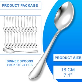Soup Spoons Stainless Steel 24 Pcs Soup Spoon Sets Large Spoons for Eating Spoons Dishwasher Safe Home and Restaurant