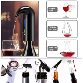 Wine Aerator - HaiZR Electric Wine Aerator Pourer + Corkscrew + Vacuum Wine Stopper Set, Portable One-Touch Wine Aerator Decanter, Multi-Smart Automatic Wine Dispenser Accessories for Wine Enthusiast