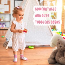 GRPSKCOS Toddler Girls Socks, 12 Pack Non Slip Crew Socks with Grips for 1-7 Years Kids（Panda, 1-3 Years