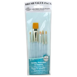 Royal & Langnickel Royal Zip N' Close Gold Taklon Clear Acrylic Handle Variety 7-Piece Brush Set