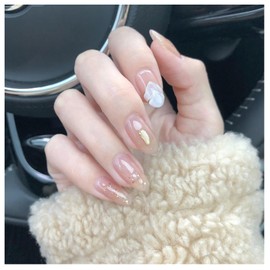 SEMTIM Nail Tips, 24 Pieces, Medium, Short False Nails, Short Nail Tips, Medium Long, Popular, Japanese Style, Cute, Simple, Stylish, Adult Ceremonies, School Entrance Ceremonies, Graduation