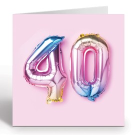 Ruby Ashley 40th Birthday Card For Her - 40th Anniversary Card - Birthday Card For A 40 Year Old Woman - Rainbow Foil Balloons 40th Card