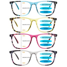COJWIS 4 Pack Gleitsichtbrille Progressives Multifokale Lesebrille Damen Herren Anti-Blaulicht Lesebrillen mit Federscharniere Brille (4 Farbe Mischen, 1.25, x)