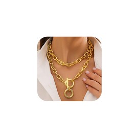 Jovono Chunky Choker Necklaces Layered Necklace Chain Punk Thick Necklace Accessories for Women(Set D)