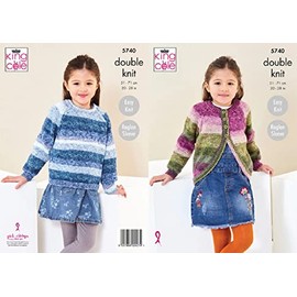 King Cole 5740 Child DK Cardigan Sweater Knitting Pattern, Multi,20'' - 28''