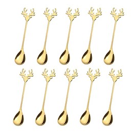 20 Pieces Gold Plated Stainless Steel Mini Coffee Espresso Spoon, Elk shaped spoon Dessert Teaspoons Small Soup Spoons 5.5 inch Specialty Demitasse Stirring Spoons