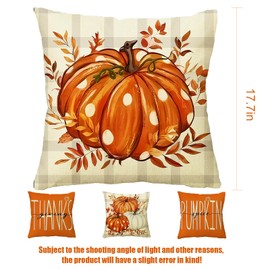 RJDJSDR 4PCS Fall Pillow Covers 18x18inch, Fall Pumpkins Throw Pillow Covers, Farmhouse Classic Decorative Square Cushion Cases for Thanksgiving Gifts, Winter Pillowcase for Home Decor Sofa Couch