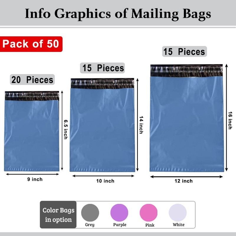 Blue Postal Bags Packaging Bags Mixed Pack of 50 Size