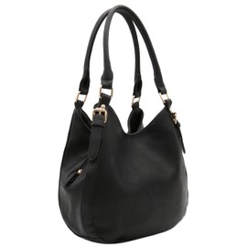 Light-weight 3 Compartment Faux Leather Medium Hobo Bag (Black)