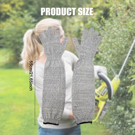 Bliceon Garden Gloves with Long Arm Sleeves - Level 5 Cut Resistant Gloves, Heavy Duty Work Gloves for Safe Gardening, Kitchen, and Outdoor Tasks (Grey - 55cm)