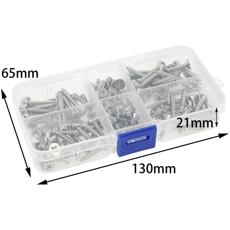 120 PCS 304 Stainless Steel Self Tapping Phillips Flat Screws