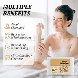 Beef Tallow Soap Bar for Skin, Handmade Natural Organic Tallow Soap Bar, Deep Cleaning Face and Body Soaps for Dry & Sensitive Skin, Moisturizing, Brighten Skin Tone, Shrink Pores