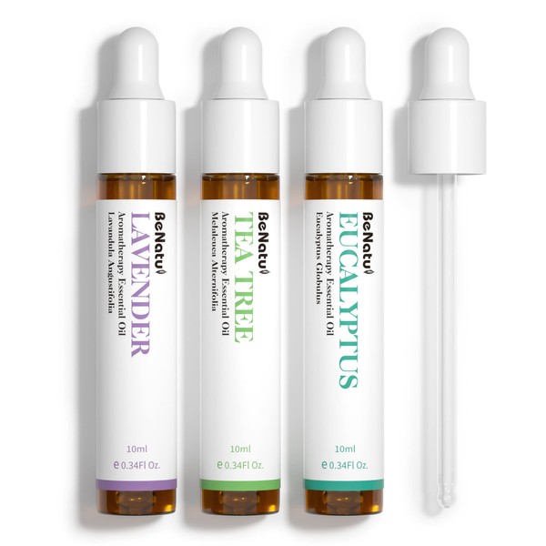 Benatu Essential Oils Set (Tea Tree Eucalyptus Lavender) for Home, Organic Aromatherapy Gift for Women and Men - Natural Fragrance for Skin, Massage, Diffuser