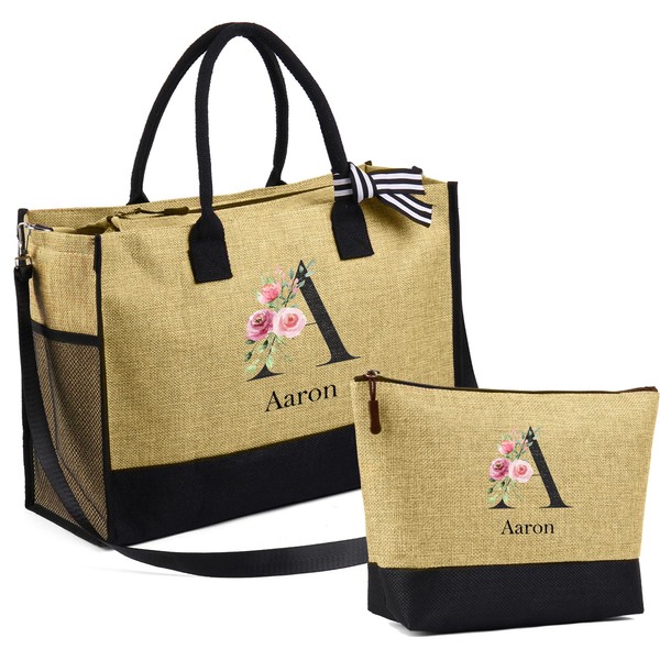 Personalized Canvas Tote Bag for Women - Custom Initial Name