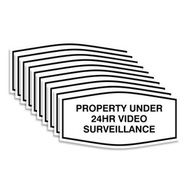 All Quality Fancy Property Under 24Hr Video Surveillance Sign | Property Security Sign with Easy Installation | 24/7 Security Monitoring (White) - Medium 10 Pack