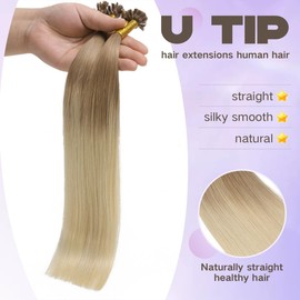 Sindra U Tip Extensions 8/60 Ash Brown to Platinum Blonde Keratin Remy Human Hair Extensions 20 Inch 50g/pack Hot Fusion Karetin Human Hair (U860-20)