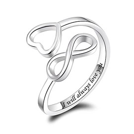 925 Sterling Silver Inspirational Jewelry Rings Adjustable Ring Personality Encouragement Gift for Teens Women(i will always love you)