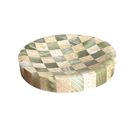 StonePlus Marble Stone Checkerboard D4.7'' Round Small Splicing Mosaic Tray Jewelry Dish (Green Jade Onyx x Travertine)