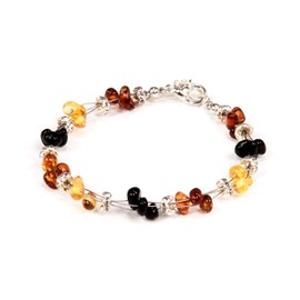 AMBERAGE Natural Baltic Amber Bracelet for Women/Teens - Hand Made from Polished/Certified Baltic Amber Beads (Multi)
