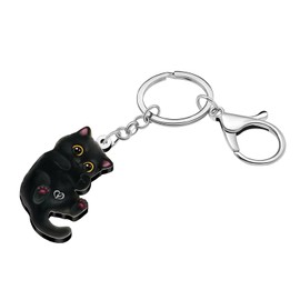 LONYOO Black Cat Keychain Accessories Cat Lover Gifts for Women Girls Backpack Charms Purse Charm Cool Stuff for Teens Boys (Gray)